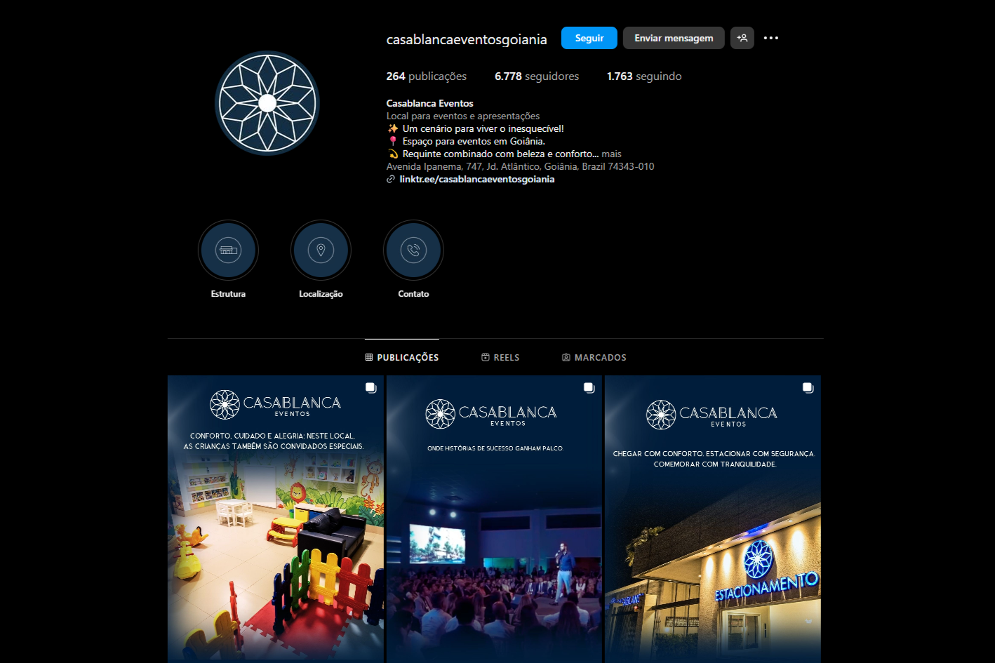@casablancaeventosgoiania | Perfil do Instagram gerenciado pela Raddar Digital